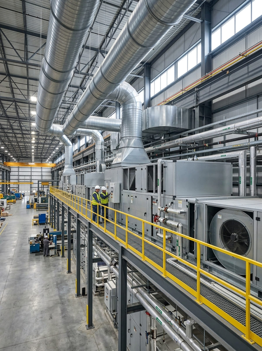 Engineering team working on HVAC installation